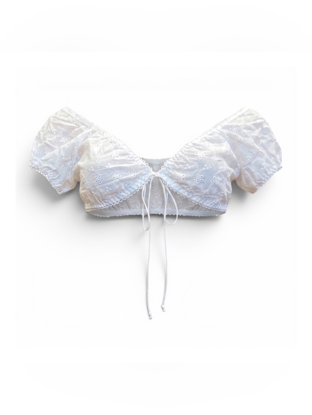 White Cottage Core Poplin Eyelet Peasant Bra Top  - EXOTIC DANCEWEAR - RAVEWEAR